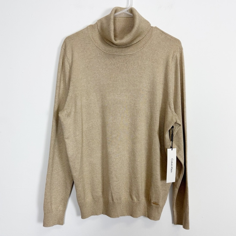 Calvin Klein Sweater Womens XL Gold Metallic Turtleneck Knit Long Sleeve NWT